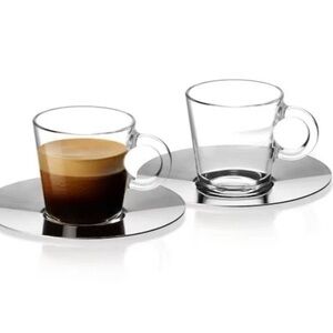 Nespresso Elegant Glass Espresso Cup Set with Silver Saucers
